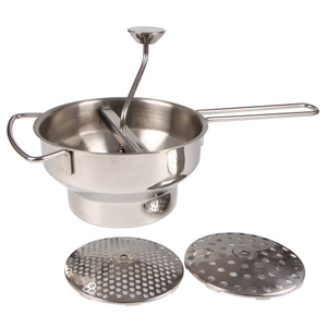 Rotierende Edelstahl-Lebensmittelmühle, Sieb, Kartoffelstampfer, Mühle, Gemüsemühle, Edelstahlgriff mit 3 Mahlscheiben