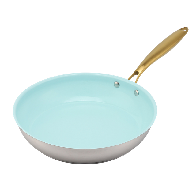 Heißer Verkauf Großhandel Impact Bonded Bottom Edelstahlpfanne 20/24/26/28 cm 8 Zoll/10 Zoll/12 Zoll Keramik-Antihaft-Kochgeschirr-Bratpfanne