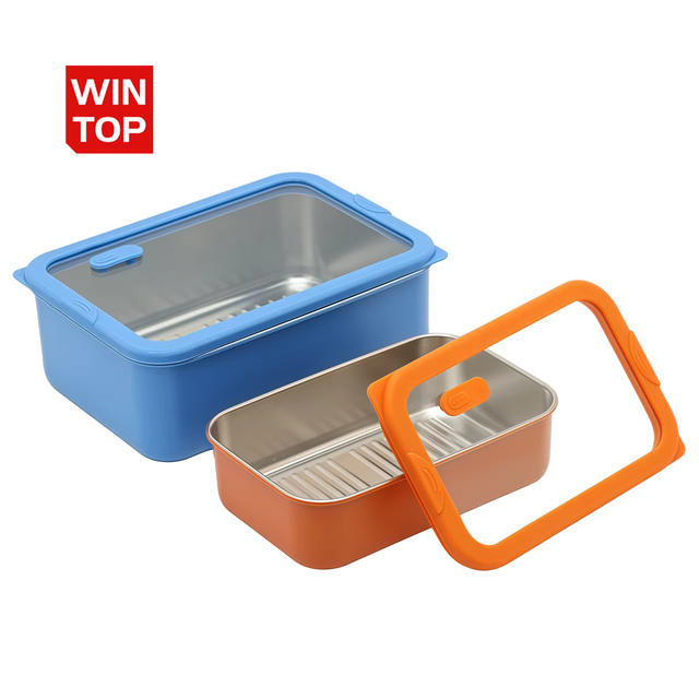 Neues Design 304 Edelstahl Frischhalte-Lunchbox Glasabdeckung Auslaufsichere Heizung Lebensmittelqualität Mikrowellenversiegelte Box