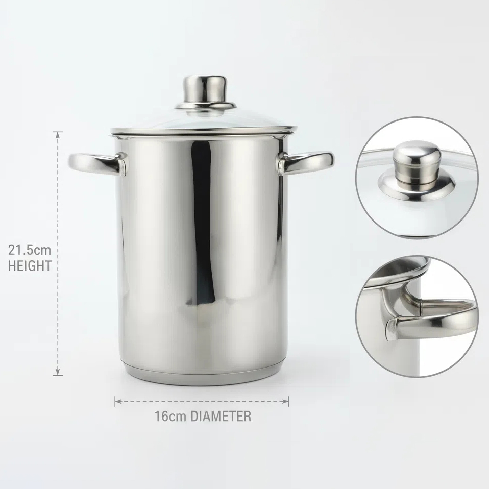 Spargel-Dämpftopf mit Netzkorb, 3 Quart Gemüsekocher aus Edelstahl mit Deckel aus gehärtetem Glas