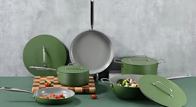 12-teiliges, anpassbares Keramik-Antihaft-Pfannen- und Töpfe-Set, Induktions-Kochgeschirr-Set aus Aluminiumguss, Keramik-Kochgeschirr-Set, Töpfe und Pfannen-Set