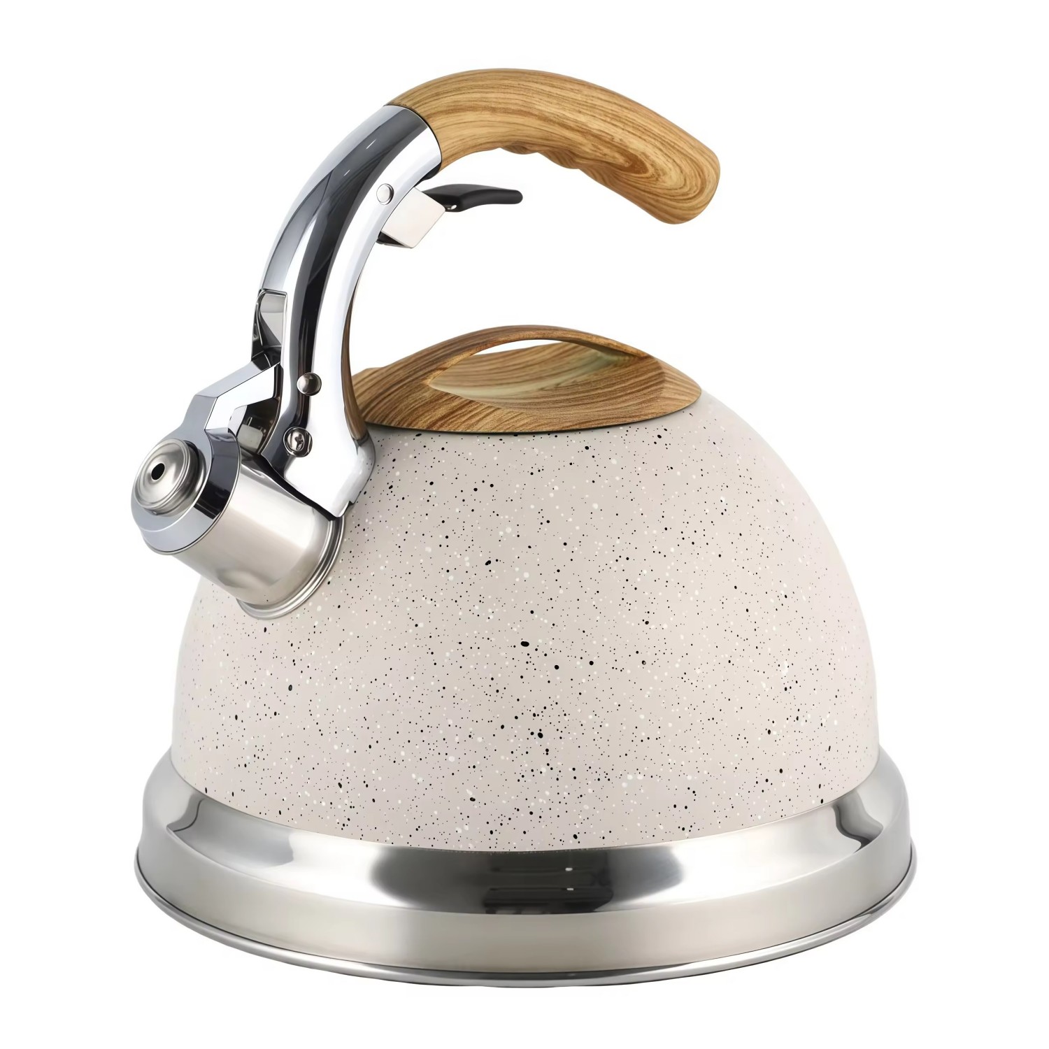 Fabrikgroßhandel 3L Pfeifender Teekessel Teekanne Kundenspezifische Farbe Edelstahl Heißwasser für ALLE Herdplatten mit Holzgriff