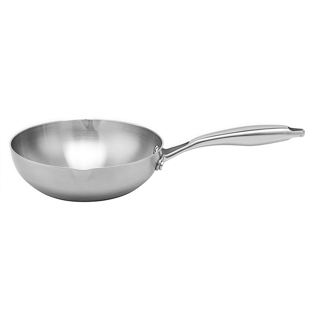 Hybrider TriPly-Edelstahl-Antihaft-Wok mit Griff, ohne Beschichtung, antihaftbeschichtetes Kochgeschirr, unterstützt ODM/OEM, ungiftig, ohne PFAS. PFAS
