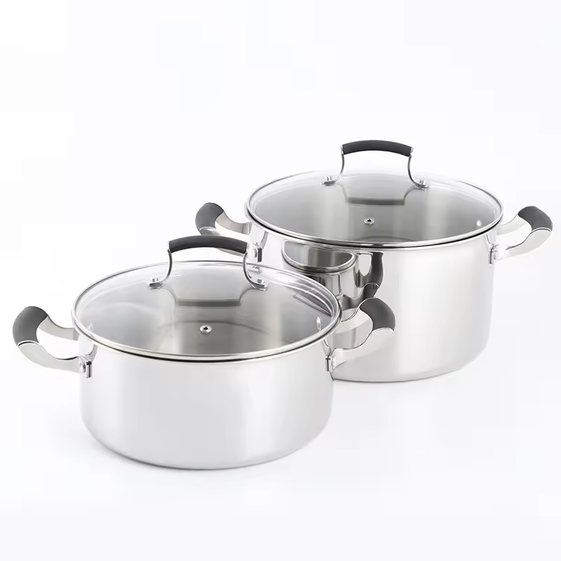 High Quitity 9-teiliges dreilagiges Edelstahl-Küchengeschirr-Kochtopf-Kochgeschirr-Set mit Deckel aus gehärtetem Glas
