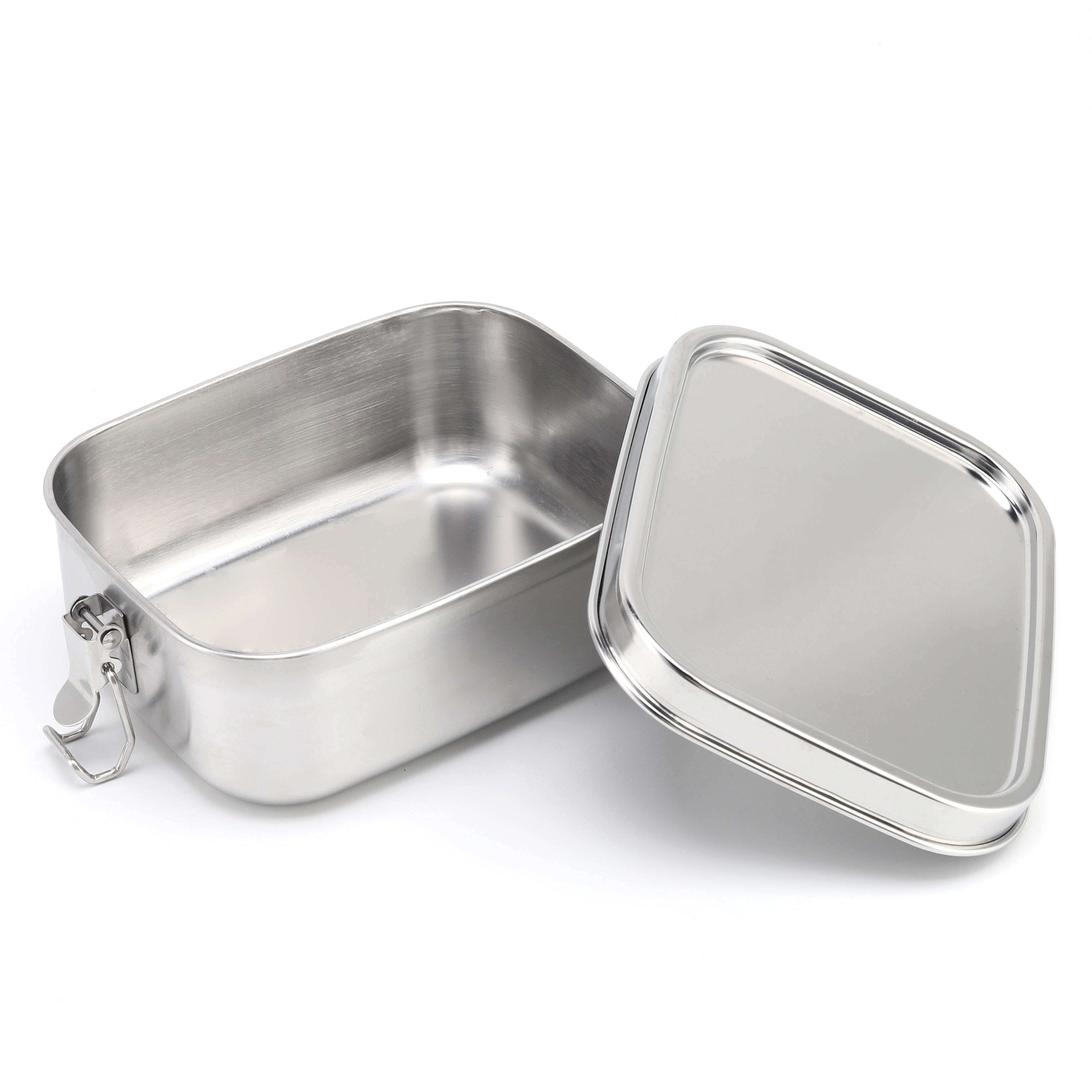 Neue Edelstahl-Sandwichbox, Schule, Metall, Bento-Lunchbox, Kinder-Lebensmittelbehälter mit Deckel, mit auslaufsicherem Deckel