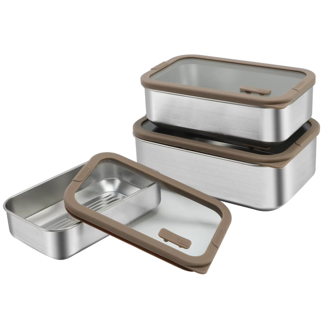 Beliebte Schul-Lunchbox, auslaufsicherer Lebensmittelbehälter aus Edelstahl für Jugendliche, mit Glasdeckel, Lebensmittelträger aus Edelstahl
