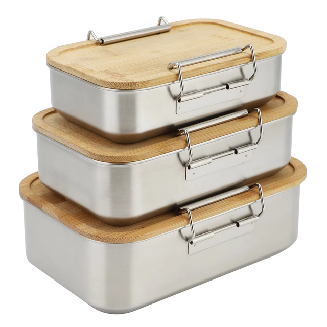 Neuer Bambusdeckel, Edelstahl-Lebensmittelbehälter, Lebensmittelverpackungsbehälter, auslaufsichere Metall-Bento-Lunchbox, Edelstahl-Lebensmittelträger