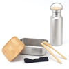 Wasserflasche aus Edelstahl 304 und Bambusdeckel, Lunchbox, Lebensmittelverpackungsbehälter, auslaufsichere Metall-Bento-Lunchbox, Lebensmittelträger