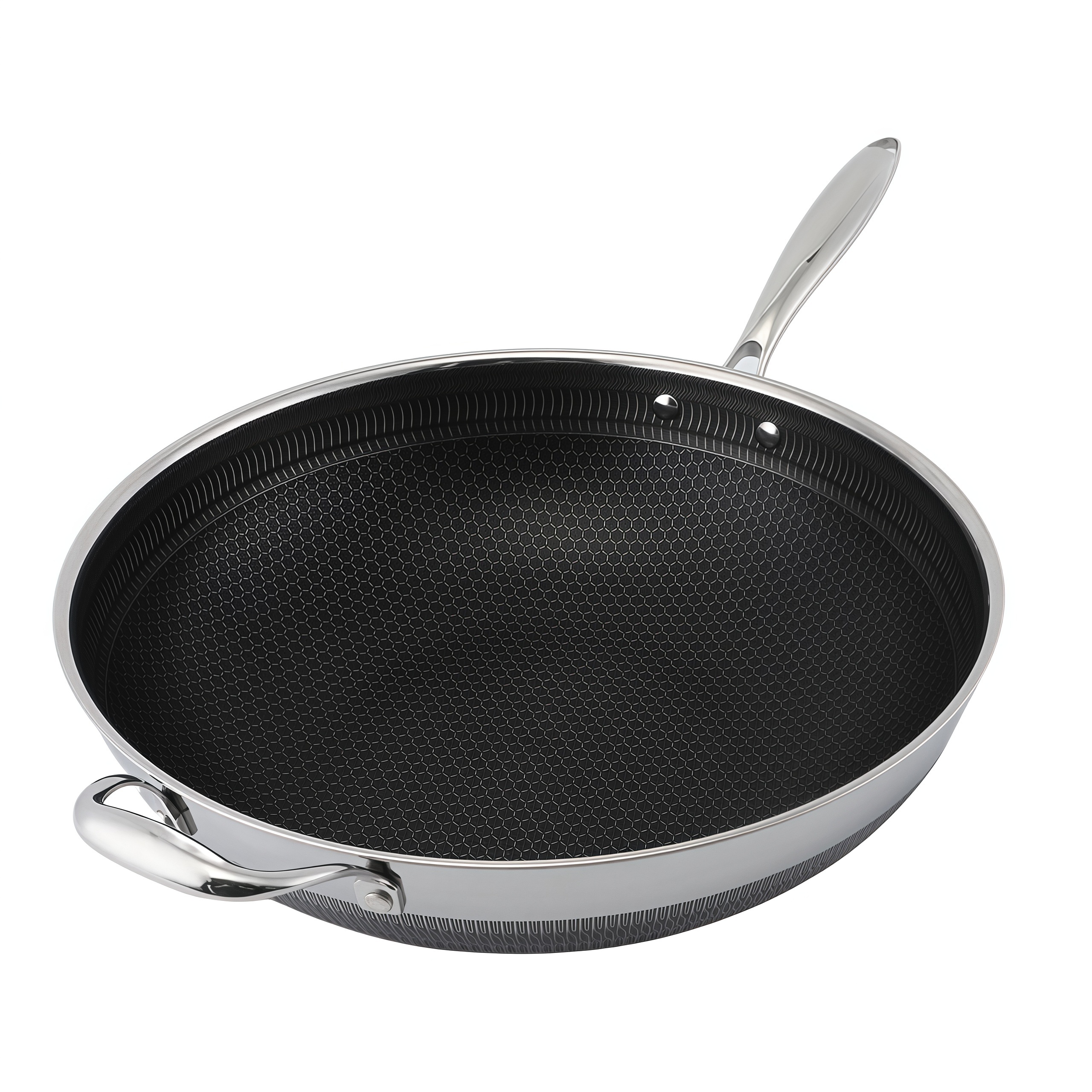 Hybrider TriPly-Edelstahl-Antihaft-Wok mit Griff, ohne Beschichtung, antihaftbeschichtetes Kochgeschirr, unterstützt ODM/OEM, ungiftig, ohne PFAS. PFAS