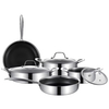 8-teiliges Antihaft-Kochgeschirr-Set aus Edelstahl mit Hex-Hybrid-Wabenboden, Kochtopf, Suppentopf, Bratpfanne, Wok-Set mit Glasdeckel