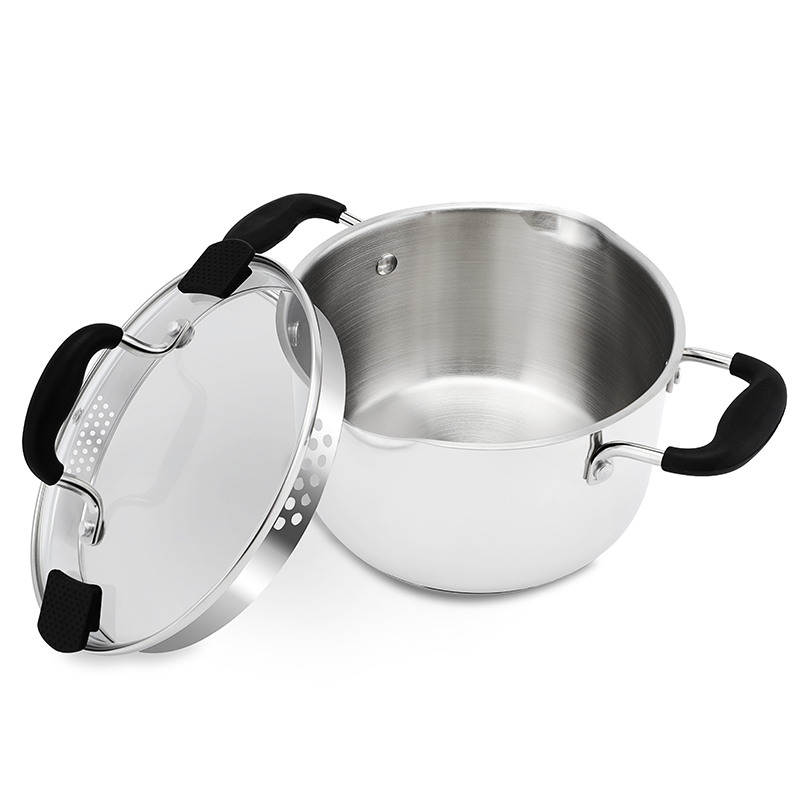 Factory Supply Edelstahl-Töpfe und Pfannen, 6-teiliges Kochgeschirr-Set mit Kunststoffgriff und Deckel, gelöteter Boden, Kochgeschirr-Set, Auflauf