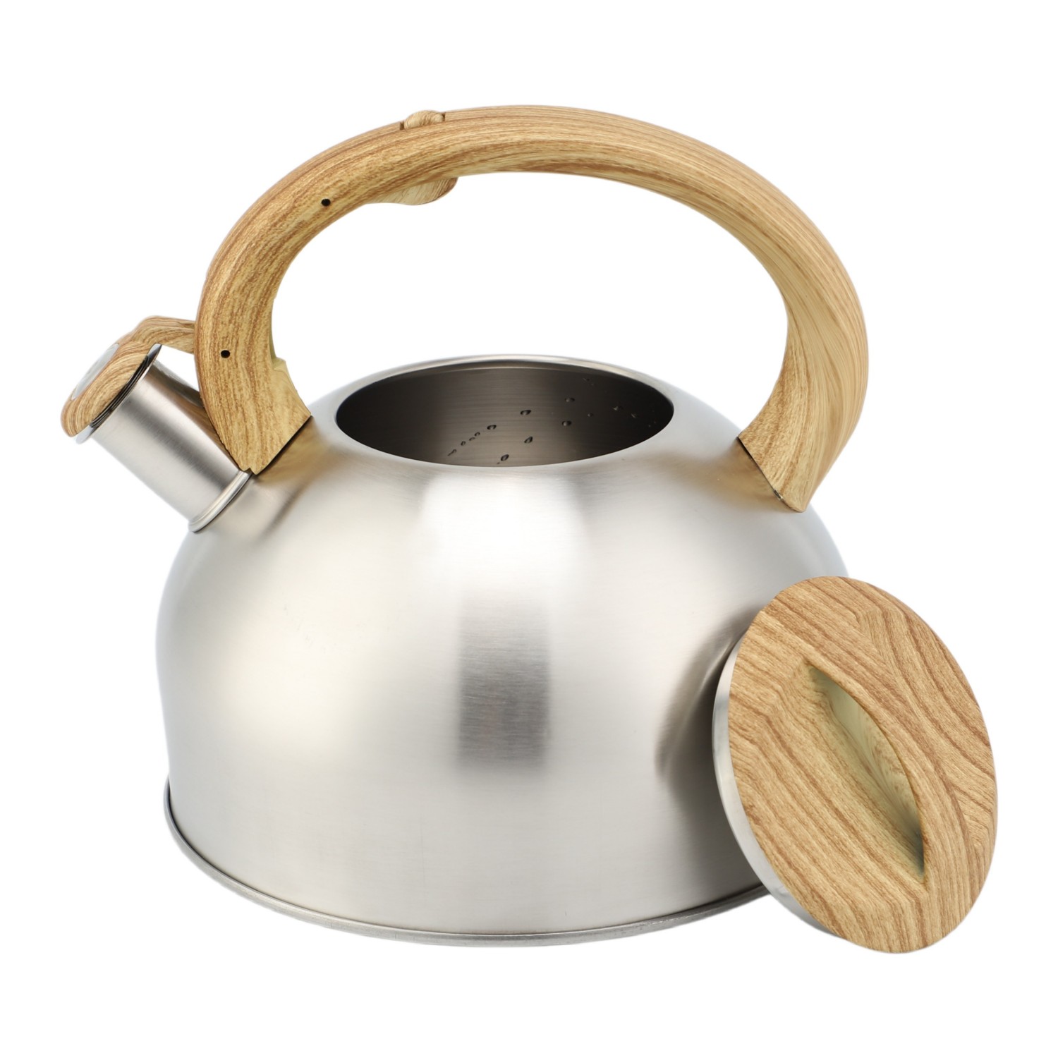 3,0 l Herdplatte aus Edelstahl, neu, lebensmittelecht, poliert, kundenspezifischer Top-Seller, pfeifender Teekessel mit Holzgriff