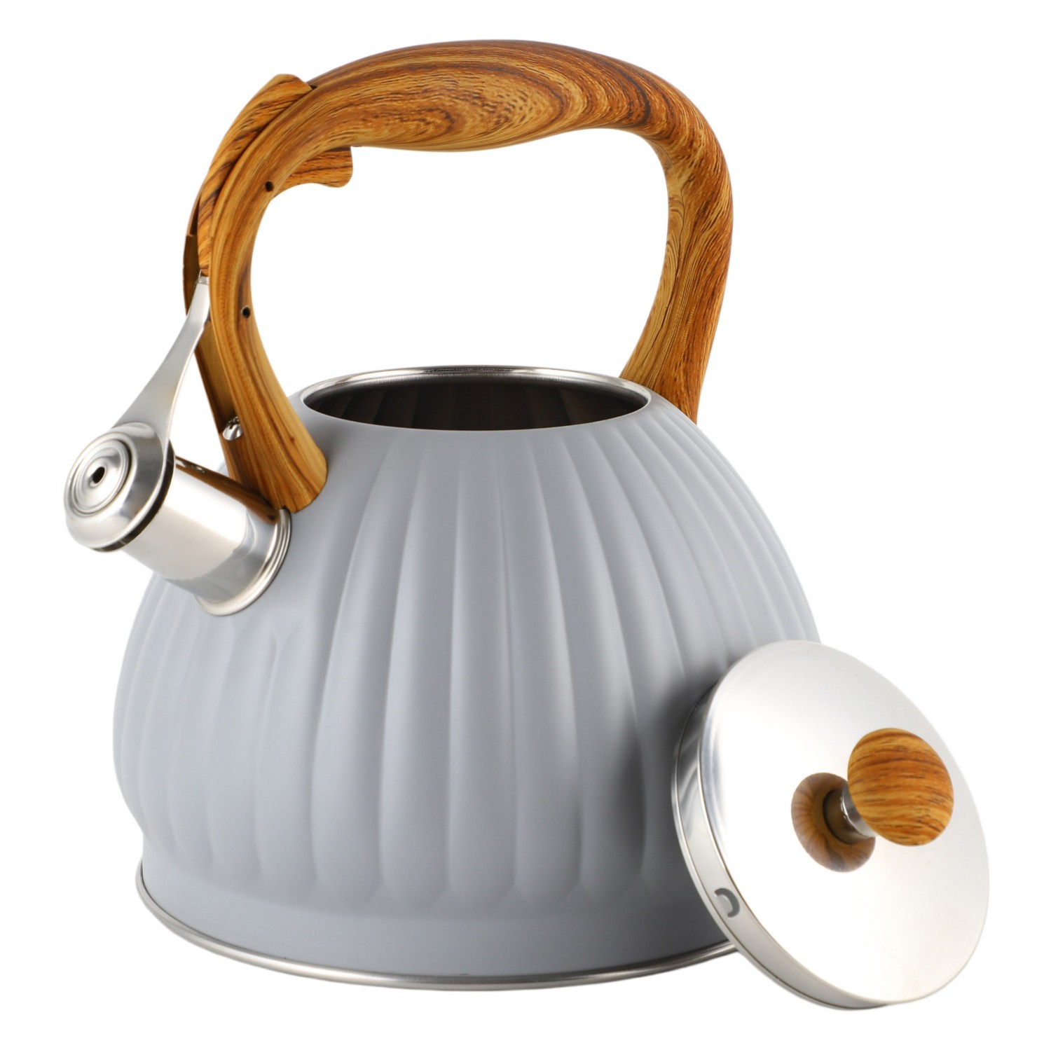 3,0 l Herdplatte aus Edelstahl, neu, lebensmittelecht, poliert, kundenspezifischer Top-Seller, pfeifender Teekessel mit Holzgriff