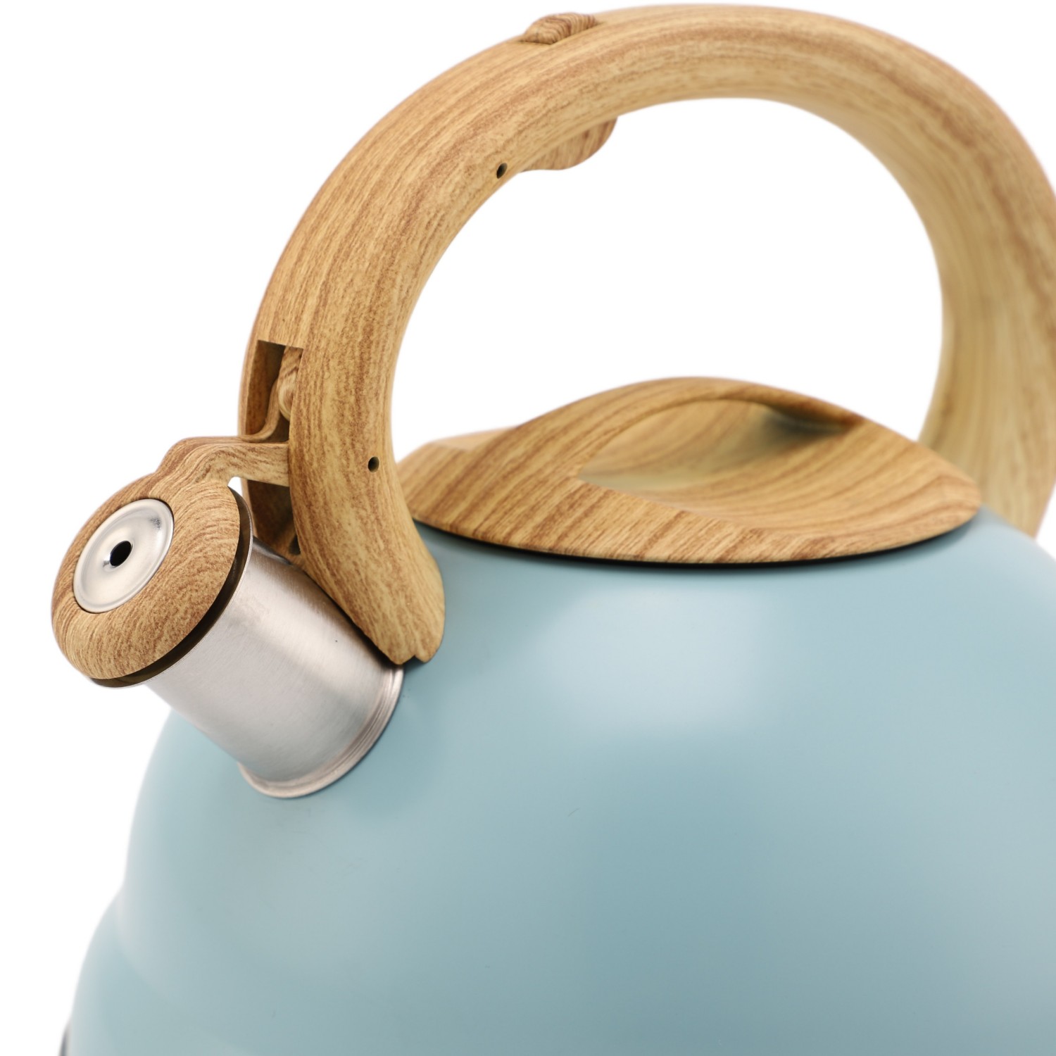 Fabrikgroßhandel 3L Pfeifender Teekessel Teekanne Kundenspezifische Farbe Edelstahl Heißwasser für ALLE Herdplatten mit Holzgriff