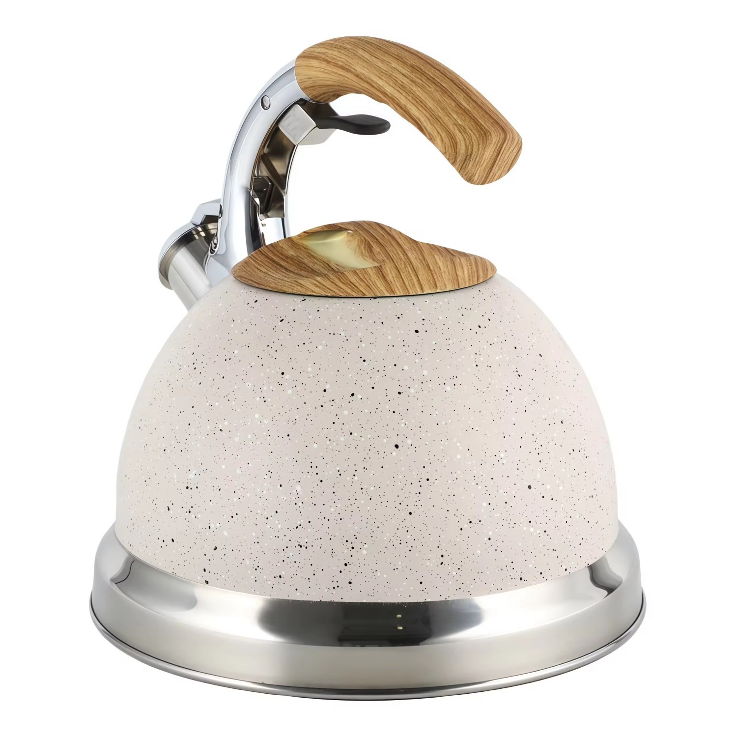 Fabrikgroßhandel 3L Pfeifender Teekessel Teekanne Kundenspezifische Farbe Edelstahl Heißwasser für ALLE Herdplatten mit Holzgriff
