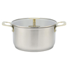 Fabrikneues Ankunfts-Edelstahl-Kochgeschirr-Set mit Kochtöpfen mit goldenem Griff und gelötetem Boden. Kochgeschirr-Set, Kochtopf, Bratpfanne