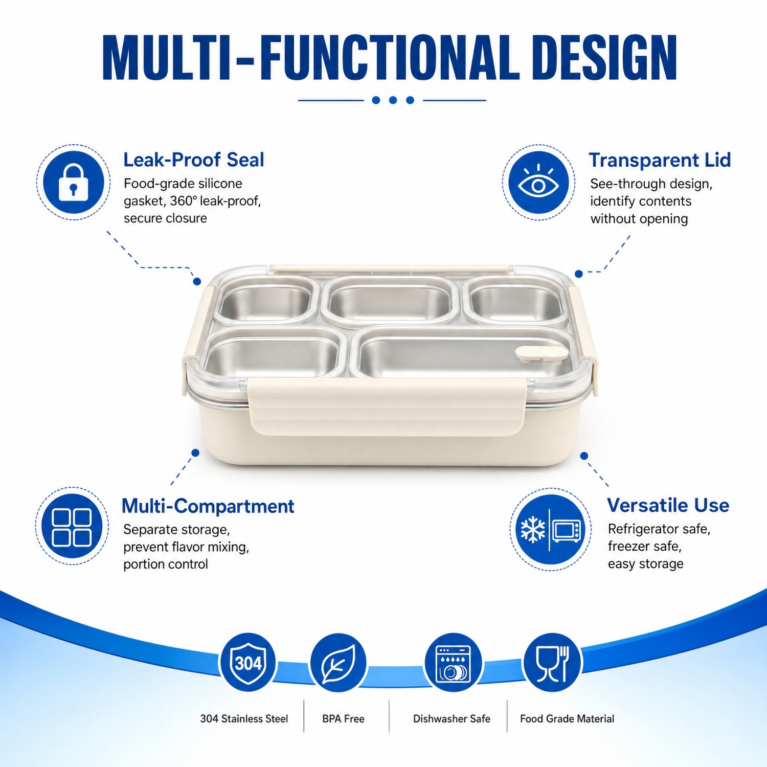Neues Design 304/316 Edelstahl Frischhaltebox Student Bento Box Lunchbox Heizung Lebensmittelqualität Mikrowellenversiegelte Box 