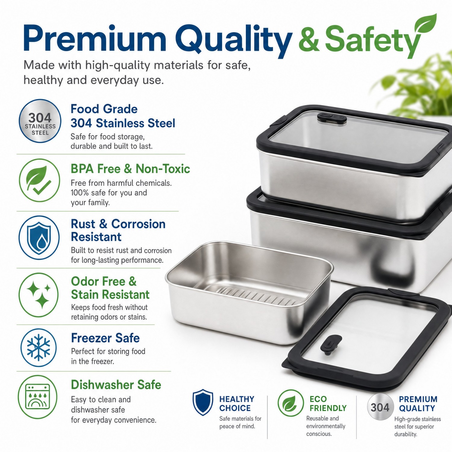 Neues Design 304 Edelstahl Frischhalte-Lunchbox Glasabdeckung Auslaufsichere Heizung Lebensmittelqualität Mikrowellenversiegelte Box