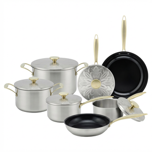 Fabrikneues Ankunfts-Kochgeschirr-Set aus Edelstahl mit goldenem Griff, Kochtöpfe, Kochgeschirr-Set mit schlagfestem Boden, Bratpfanne, Kochtopf