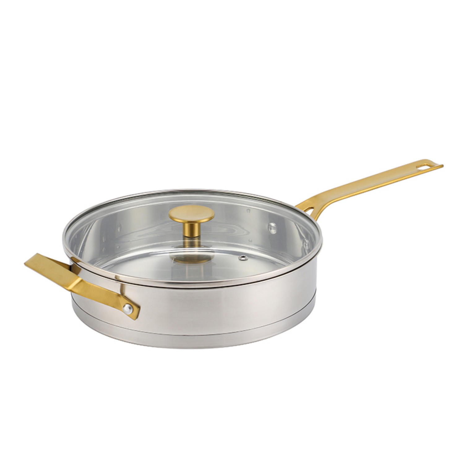 Fabrikneues Edelstahl-Kochgeschirr-Set mit goldenem Griff, Kochtöpfe, gelöteter Boden, Kochgeschirr-Set, Kochtopf, Bratpfanne