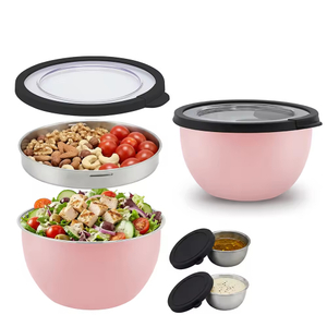 Großhandel Salat-Rührschüssel-Set aus Edelstahl mit Tablett, Saucenschüssel-Deckel, Heimküchengeschirr mit rutschfester Basis, umweltfreundlich