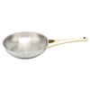 Fabrikneues Ankunfts-Edelstahl-Kochgeschirr-Set mit Kochtöpfen mit goldenem Griff und gelötetem Boden. Kochgeschirr-Set, Kochtopf, Bratpfanne
