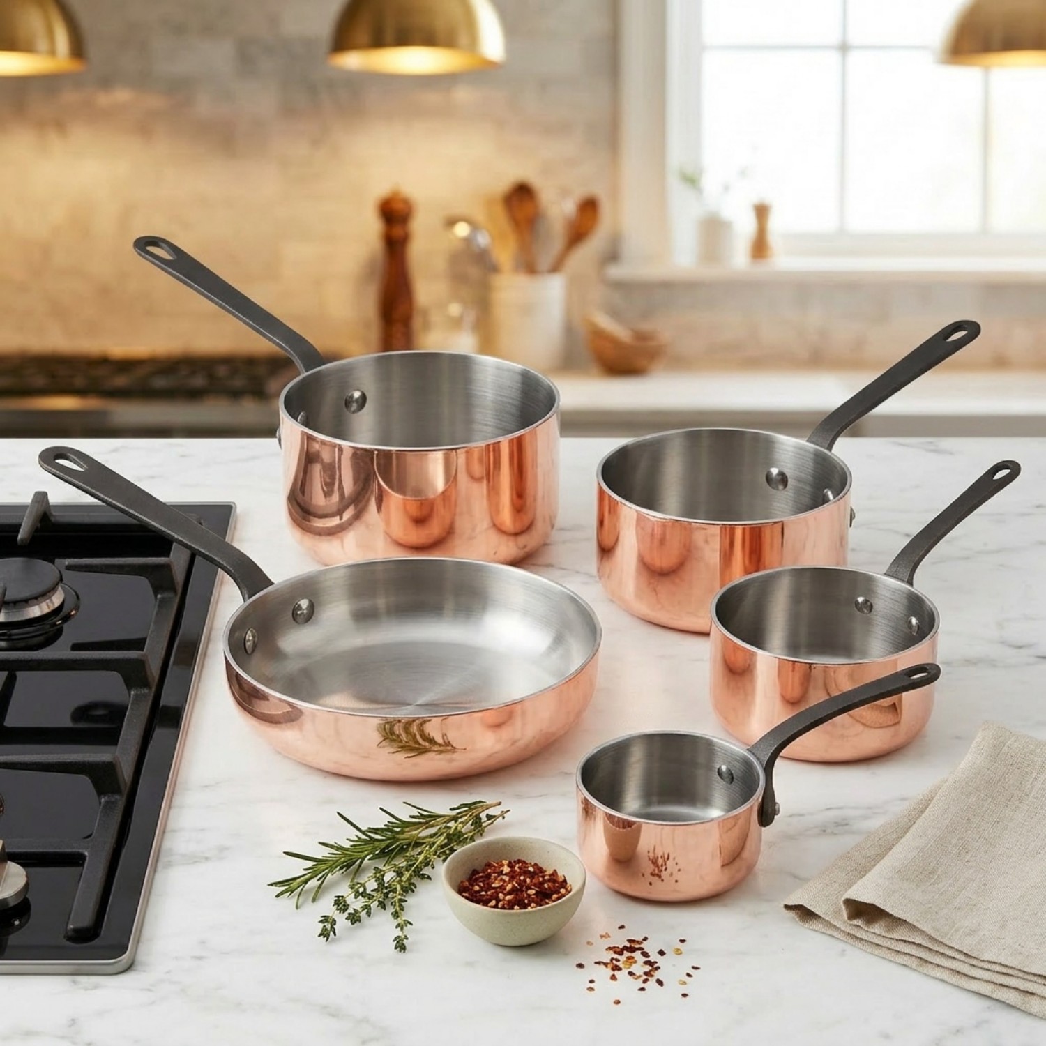 Fabrikneues Ankunfts-Mini-Kochgeschirr-Set aus dreilagigem Kupfer mit Griff, Kochtöpfe, Induktionsboden-Kochgeschirr-Set, Kochtopf, Bratpfanne
