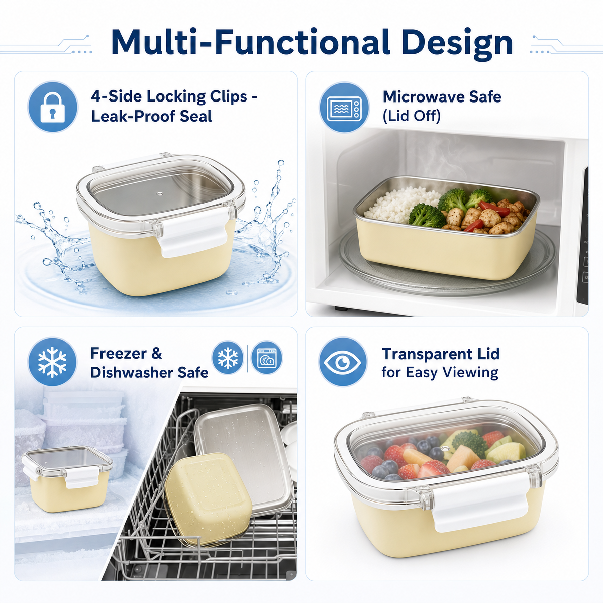 Neue Design Factory 304 Edelstahl Frischhalte-Lunchbox Küche Obst Kinder Lebensmittelbehälter Crisper Set mit Deckelgriff