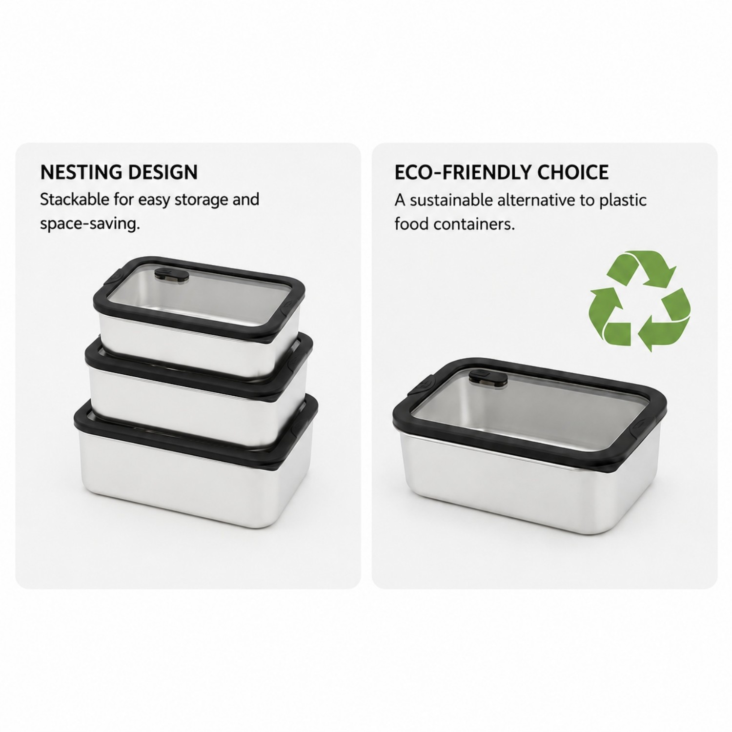 Neues Design 304 Edelstahl Frischhalte-Lunchbox Glasabdeckung Auslaufsichere Heizung Lebensmittelqualität Mikrowellenversiegelte Box