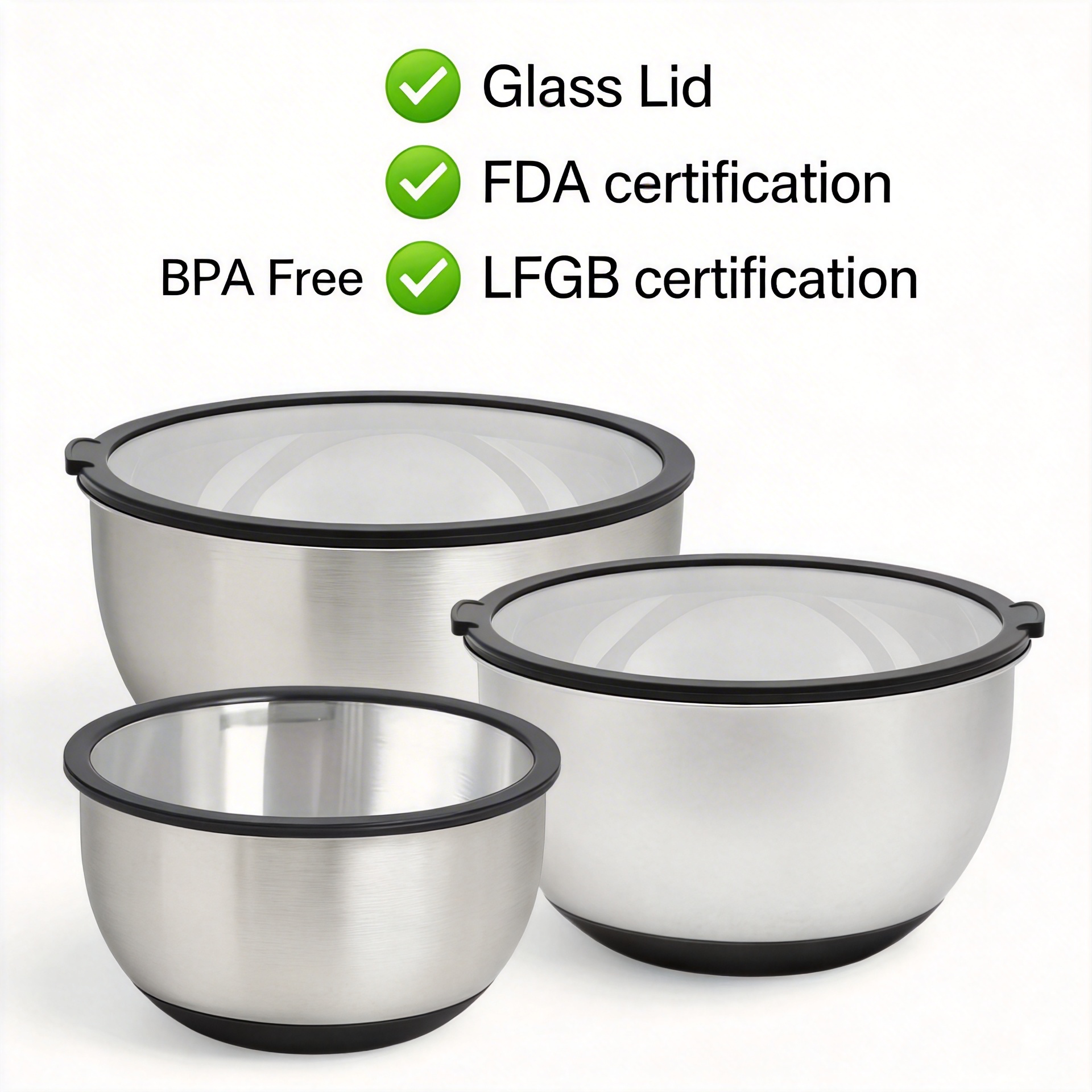 Maßgeschneidertes Rührschüssel-Set 3QT 5QT Edelstahl-Rührschüssel mit Glasdeckel