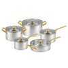 Fabrikneues Edelstahl-Kochgeschirr-Set mit goldenem Griff, Kochtöpfe, gelöteter Boden, Kochgeschirr-Set, Kochtopf, Bratpfanne