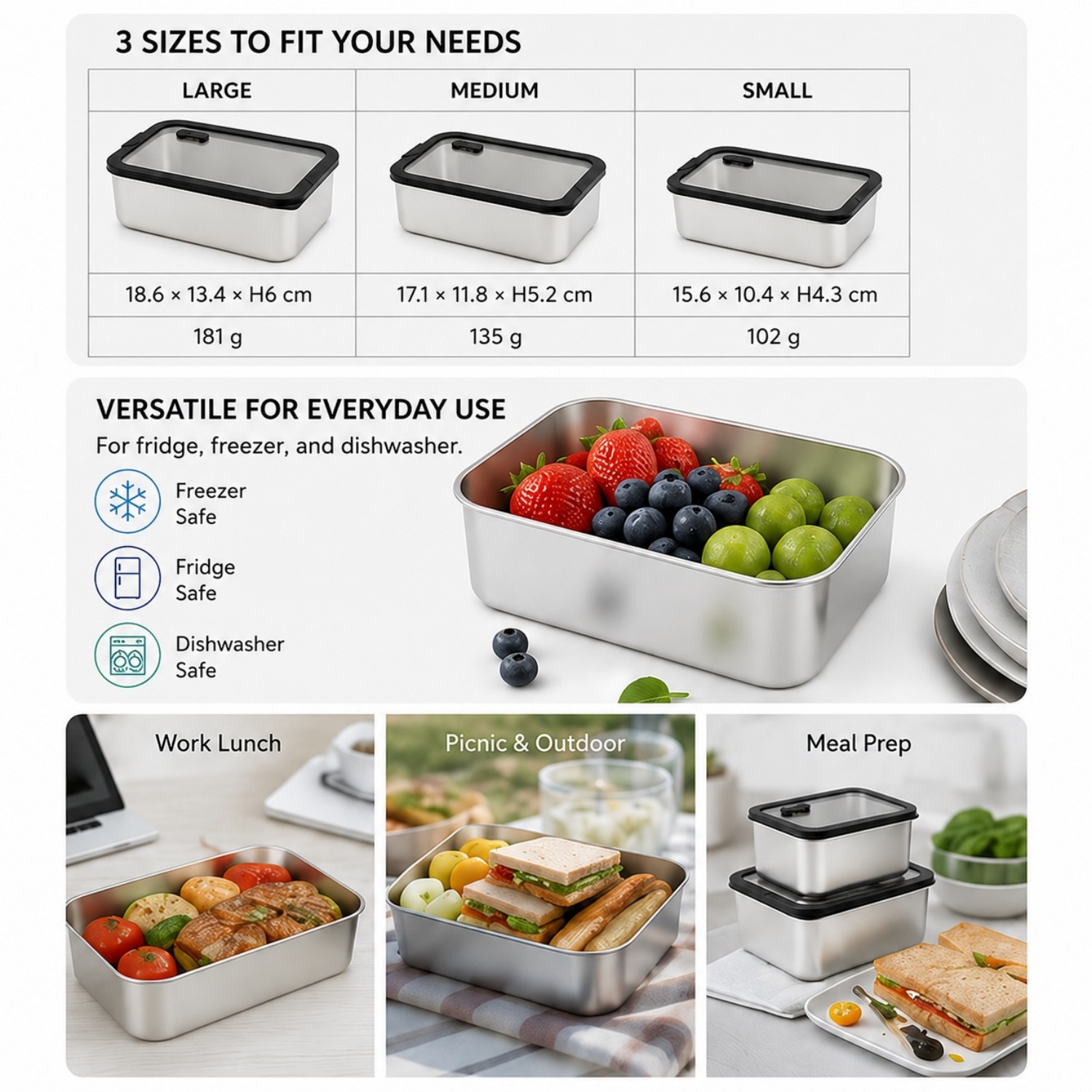 Neues Design 304 Edelstahl Frischhalte-Lunchbox Glasabdeckung Auslaufsichere Heizung Lebensmittelqualität Mikrowellenversiegelte Box