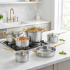 Fabrikneues Edelstahl-Kochgeschirr-Set mit goldenem Griff, Kochtöpfe, gelöteter Boden, Kochgeschirr-Set, Kochtopf, Bratpfanne