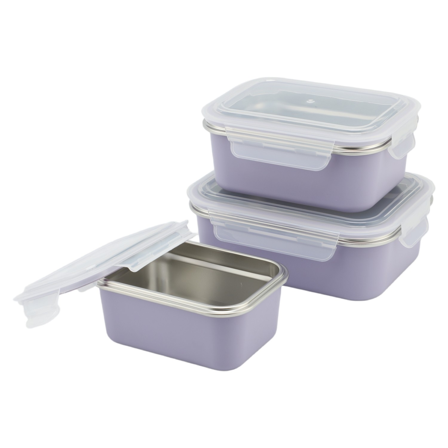 Rechteckiger, tragbarer Lunchbox-Behälter aus Edelstahl mit Deckel und Abdeckung zur spülmaschinen- und gefriergeeigneten Aufbewahrung von Lebensmitteln