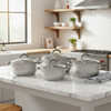 Großhandel mit klassischem Marmor-Steinmuster-Kochgeschirr-Set, umweltfreundlichem Edelstahl-Auflauf-Set, Suppen- und Suppentöpfen mit Deckel