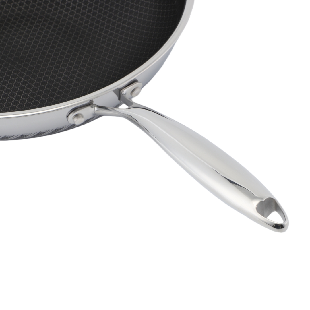 Hybrider TriPly-Edelstahl-Antihaft-Wok mit Griff, ohne Beschichtung, antihaftbeschichtetes Kochgeschirr, unterstützt ODM/OEM, ungiftig, ohne PFAS. PFAS