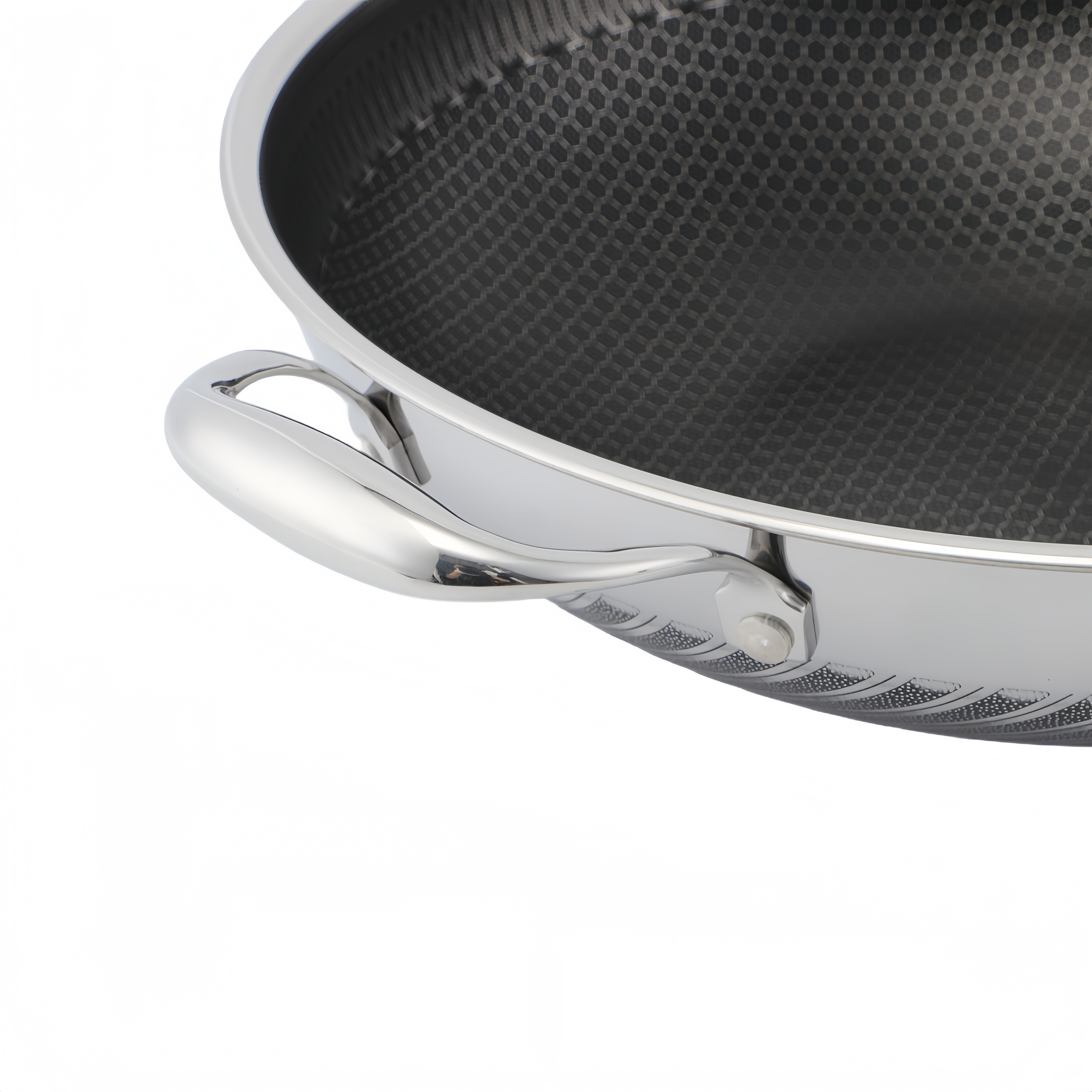 Hybrider TriPly-Edelstahl-Antihaft-Wok mit Griff, ohne Beschichtung, antihaftbeschichtetes Kochgeschirr, unterstützt ODM/OEM, ungiftig, ohne PFAS. PFAS