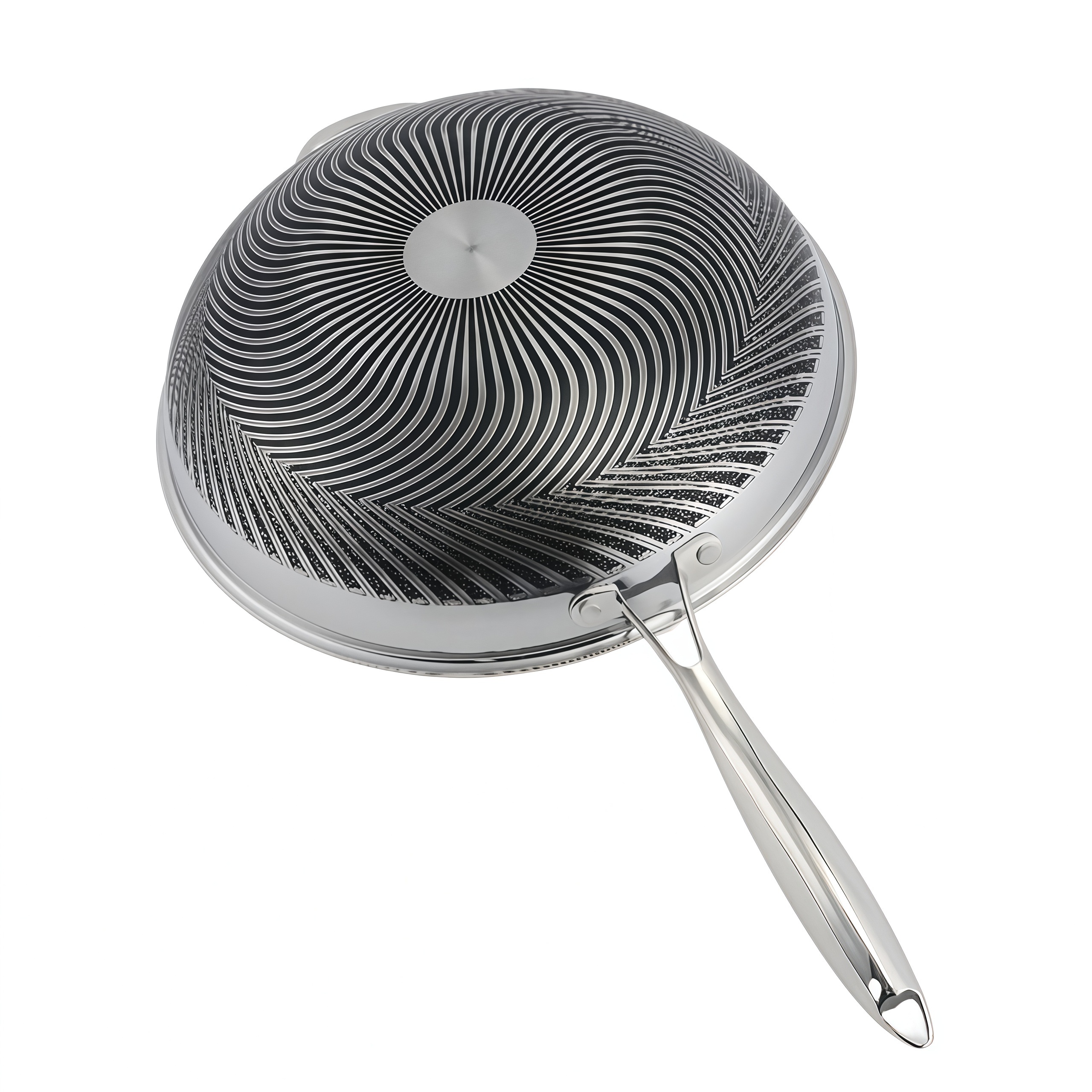 Hybrider TriPly-Edelstahl-Antihaft-Wok mit Griff, ohne Beschichtung, antihaftbeschichtetes Kochgeschirr, unterstützt ODM/OEM, ungiftig, ohne PFAS. PFAS