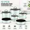 Fabrikneues Edelstahl-Kochgeschirr-Set mit Edelstahl- und Silikongriff, Kochtöpfe und Pfannen, gelöteter Boden, Kochgeschirr-Set, Kochtopf, Auflauf