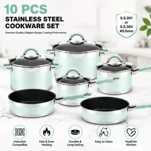 Fabrikneues Edelstahl-Kochgeschirr-Set mit Edelstahl- und Silikongriff, Kochtöpfe und Pfannen, gelöteter Boden, Kochgeschirr-Set, Kochtopf, Auflauf