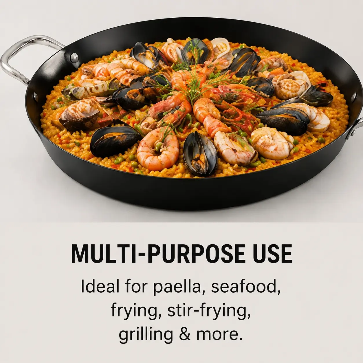 Fabrikneue Ankunft, exklusives Design, erfahrener Kohlenstoffstahl, 30/34/38/40 cm, Paella-Pfanne, natürlich antihaftbeschichtete Pfannen, Bratpfannen