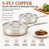 Fabrikversorgung Großhandel 5-lagige Kupfer-Bratpfanne Küche Kochen 5-lagige Kupfer-Bratpfanne mit Edelstahldeckel Feinlinien-Design