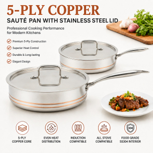 Fabrikversorgung Großhandel 5-lagige Kupfer-Bratpfanne Küche Kochen 5-lagige Kupfer-Bratpfanne mit Edelstahldeckel Feinlinien-Design