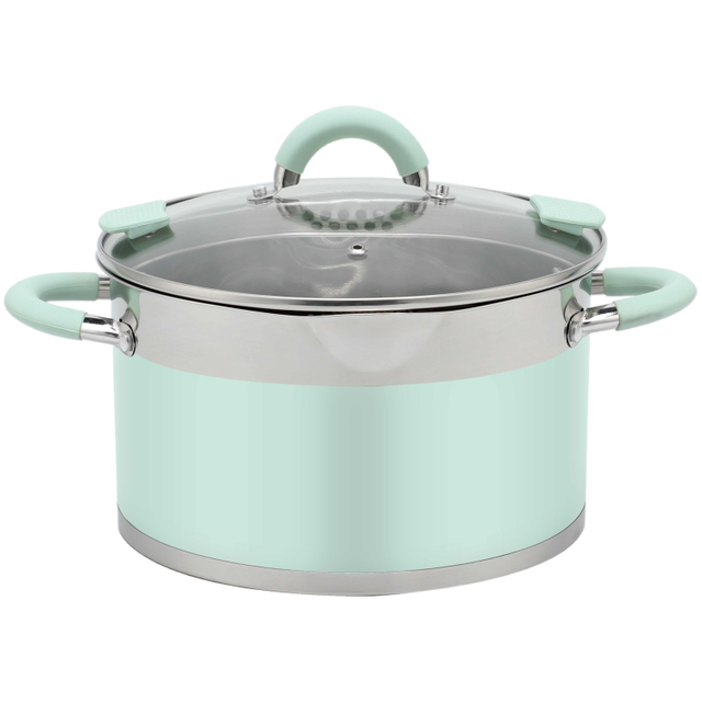 Factory Supply Edelstahltöpfe und -pfannen, 10-teiliges Kochgeschirrset mit Edelstahl + Silikongriff und Deckel, gelöteter Boden, Kochgeschirrset, Töpfe, Auflauf