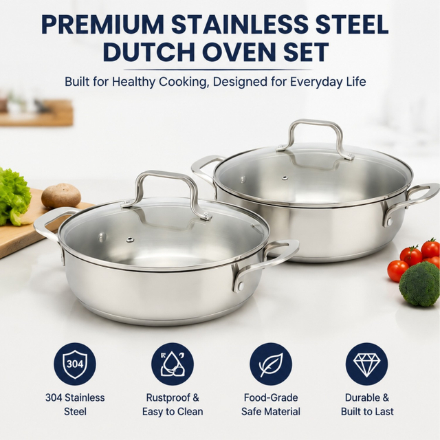 Hot Sale Factory Supply Edelstahltöpfe Kochgeschirrset mit Griff und Deckel Kochgeschirrset mit gelötetem Boden Dutch Oven Casserole