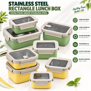 New Design Factory Frischhalte-Lunchbox aus Edelstahl 304, transparenter Deckel, auslaufsichere mikrowellenversiegelte Box in Lebensmittelqualität