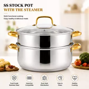 Fabrikversorgung Großhandel Küchensuppe Dampfgarer Topfset mit Deckel Edelstahl Kochtopfset Kochgeschirrset mit gekapseltem Boden