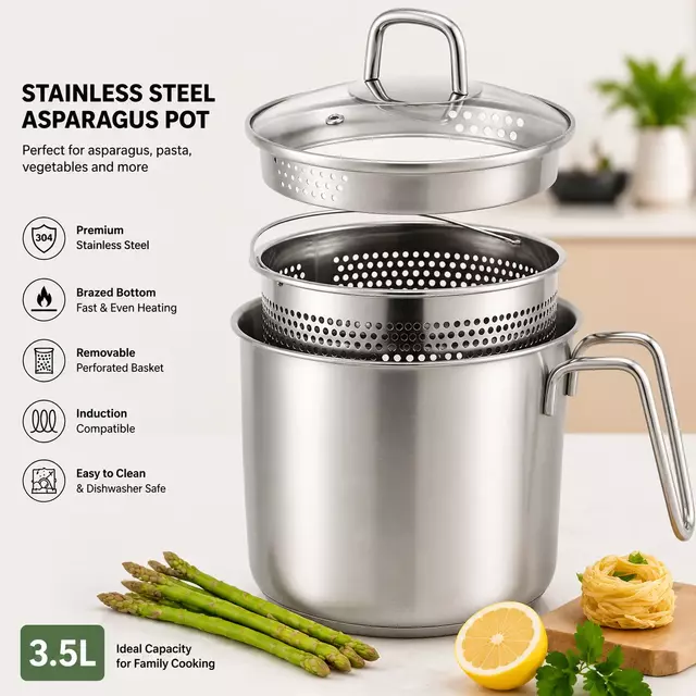 Fabrikversorgung Großhandel Edelstahl-Fritteuse-Topf Spargeltopf mit Deckel und Innenkorb Nudeltopf mit hohem Körper
