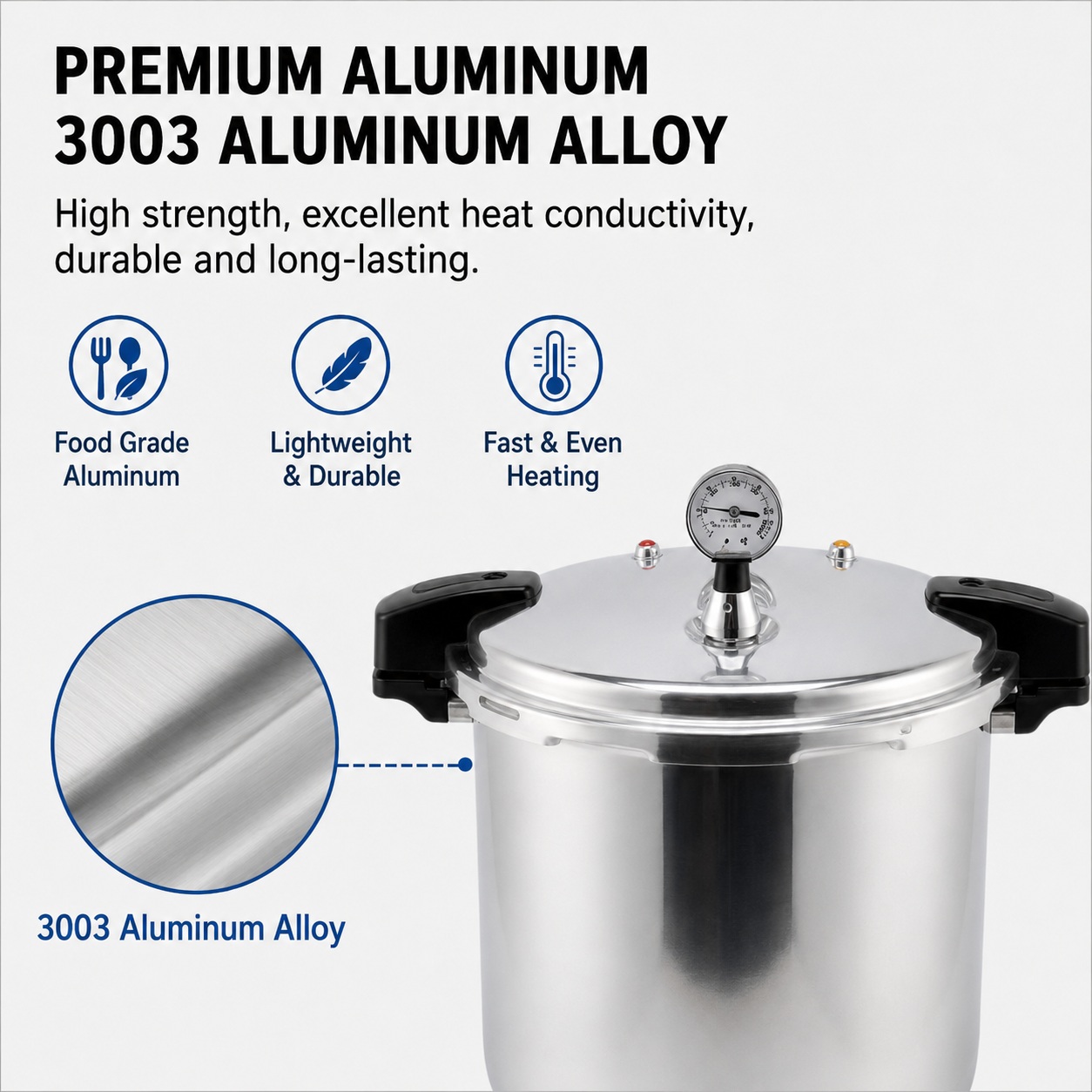 Ab Werk lieferbarer multifunktionaler Schnellkochtopf aus Aluminiumlegierung, Größen 16/23 l, schnelles Kochen aus Aluminiumlegierung für Gas-Induktionsherde
