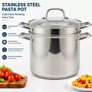 Factory Supply 8-Liter-Nudelkochtopf-Set aus Edelstahl mit 24-cm-Sieb für Nudeldampfgarer mit Glasdeckel, Multitopf